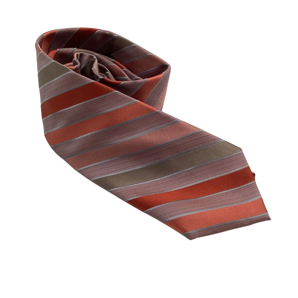 Van Heusen Mens Silk Necktie Rust Orange Taupe Grey Striped‎ Formal Business Tie